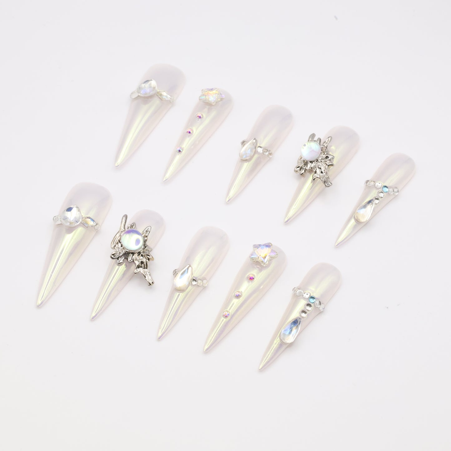 Moonlight Glow XL Press-On Nails – Handcrafted, Reusable, Long-Lasting, Salon Quality Design + Free Application Toolkit