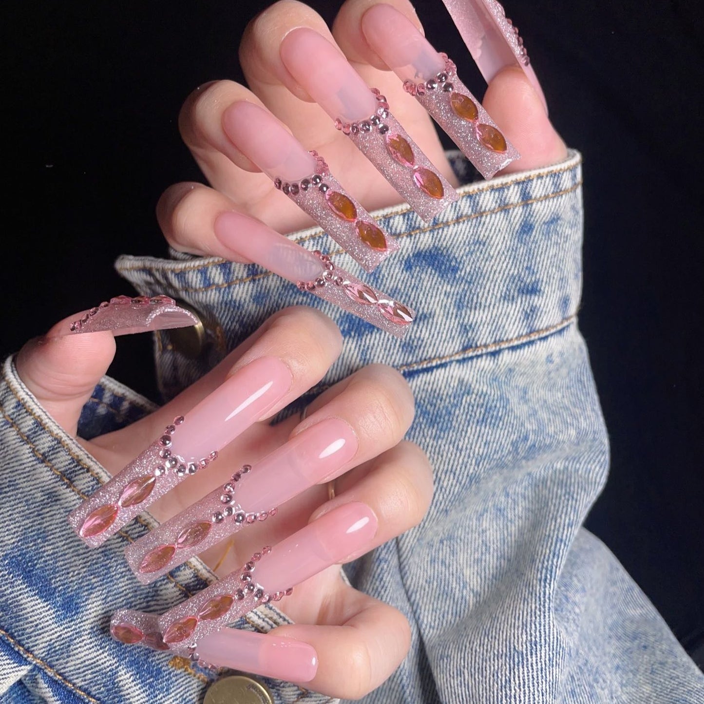 Pink Diamond XL Press-On Nails – Handcrafted, Reusable, Long-Lasting, Salon Quality Design + Free Application Toolkit