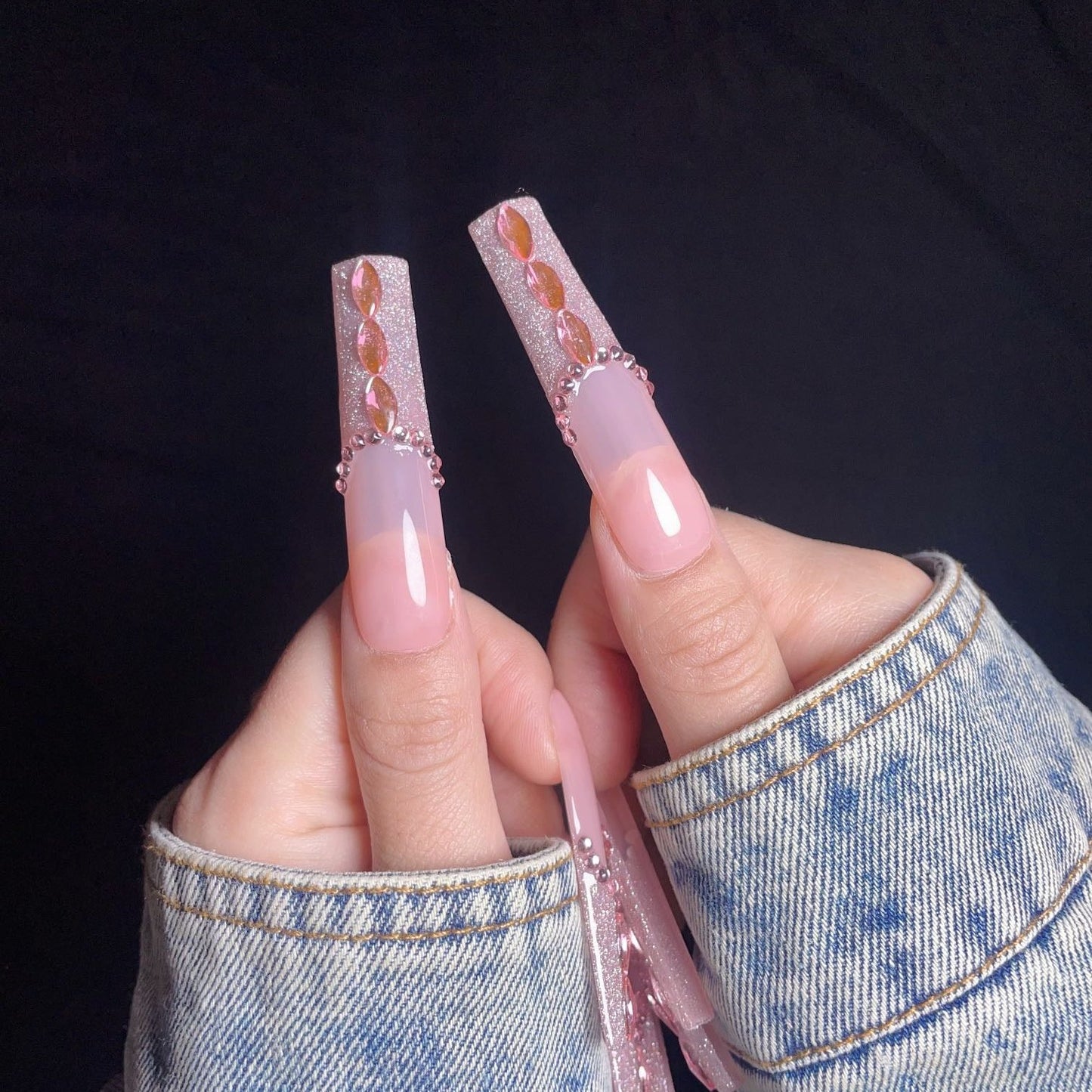 Pink Diamond XL Press-On Nails – Handcrafted, Reusable, Long-Lasting, Salon Quality Design + Free Application Toolkit