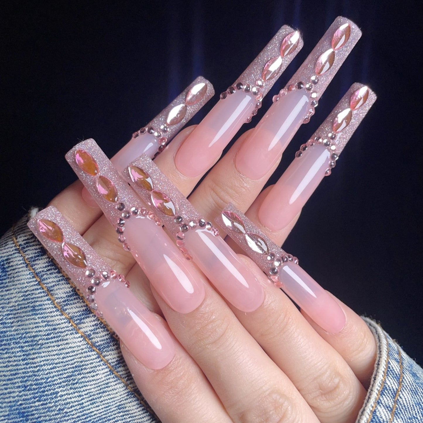 Pink Diamond XL Press-On Nails – Handcrafted, Reusable, Long-Lasting, Salon Quality Design + Free Application Toolkit