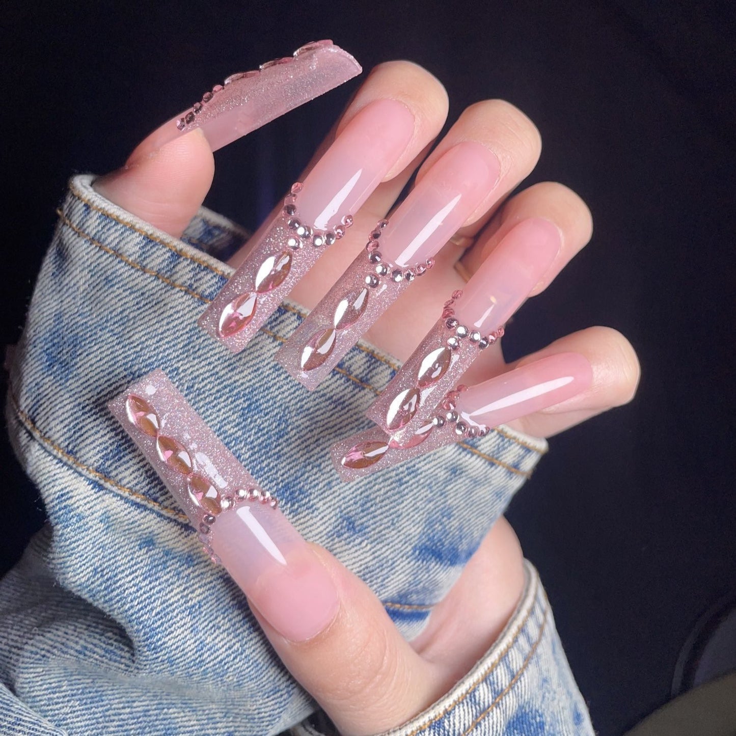 Pink Diamond XL Press-On Nails – Handcrafted, Reusable, Long-Lasting, Salon Quality Design + Free Application Toolkit