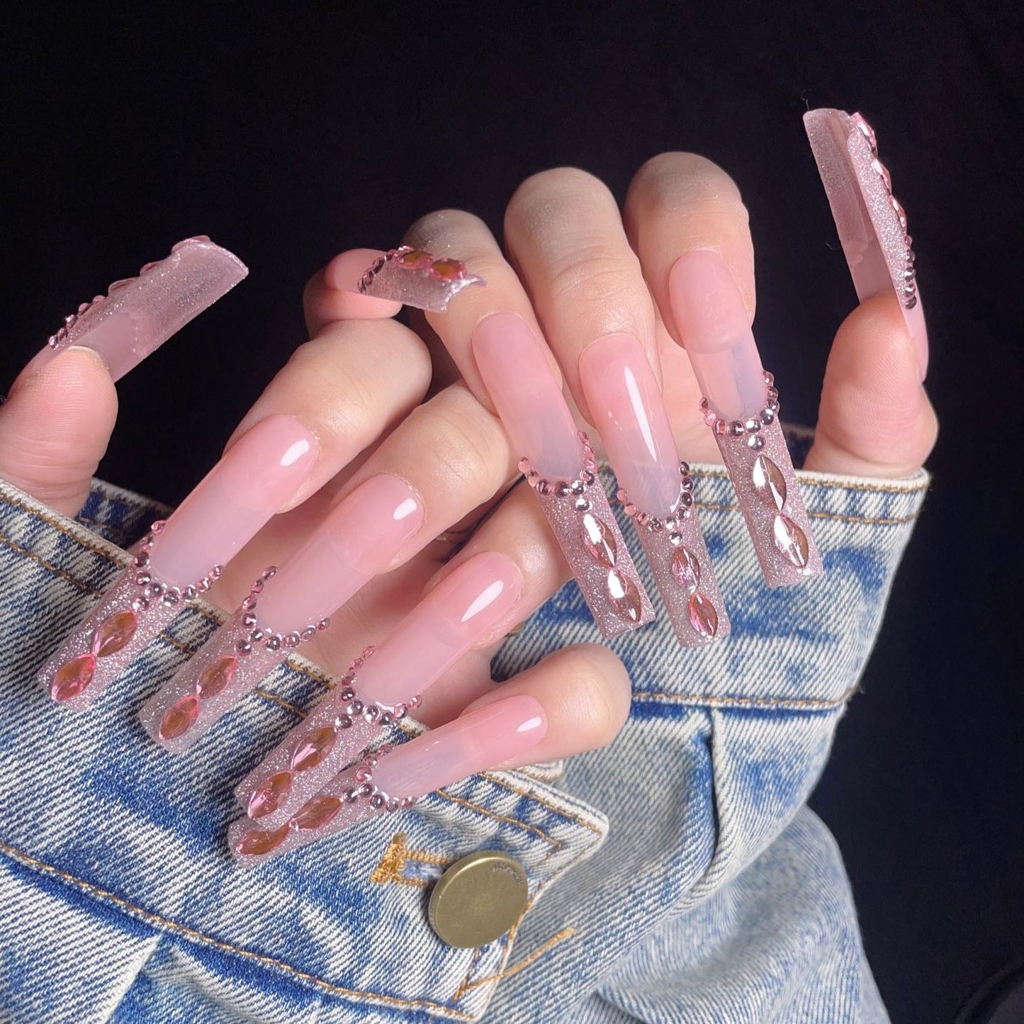 Pink Diamond XL Press-On Nails – Handcrafted, Reusable, Long-Lasting, Salon Quality Design + Free Application Toolkit