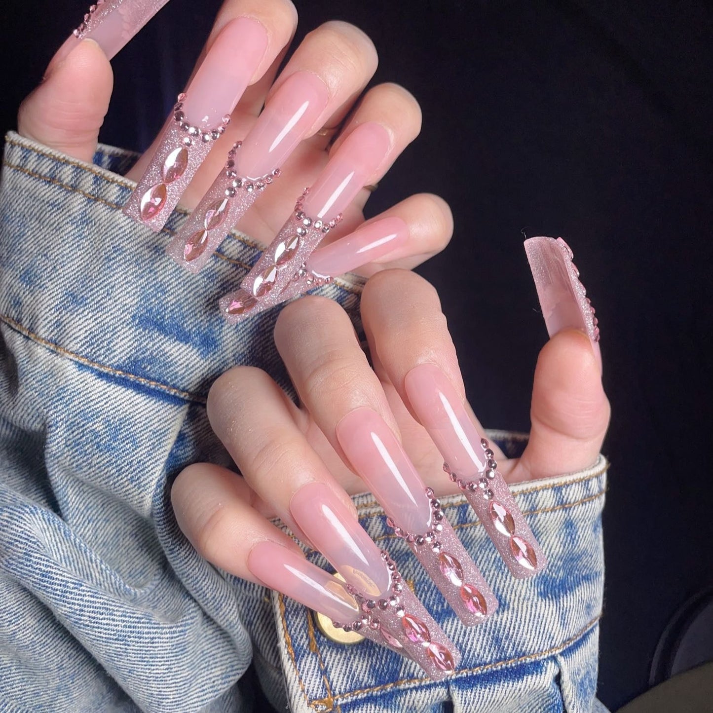 Pink Diamond XL Press-On Nails – Handcrafted, Reusable, Long-Lasting, Salon Quality Design + Free Application Toolkit