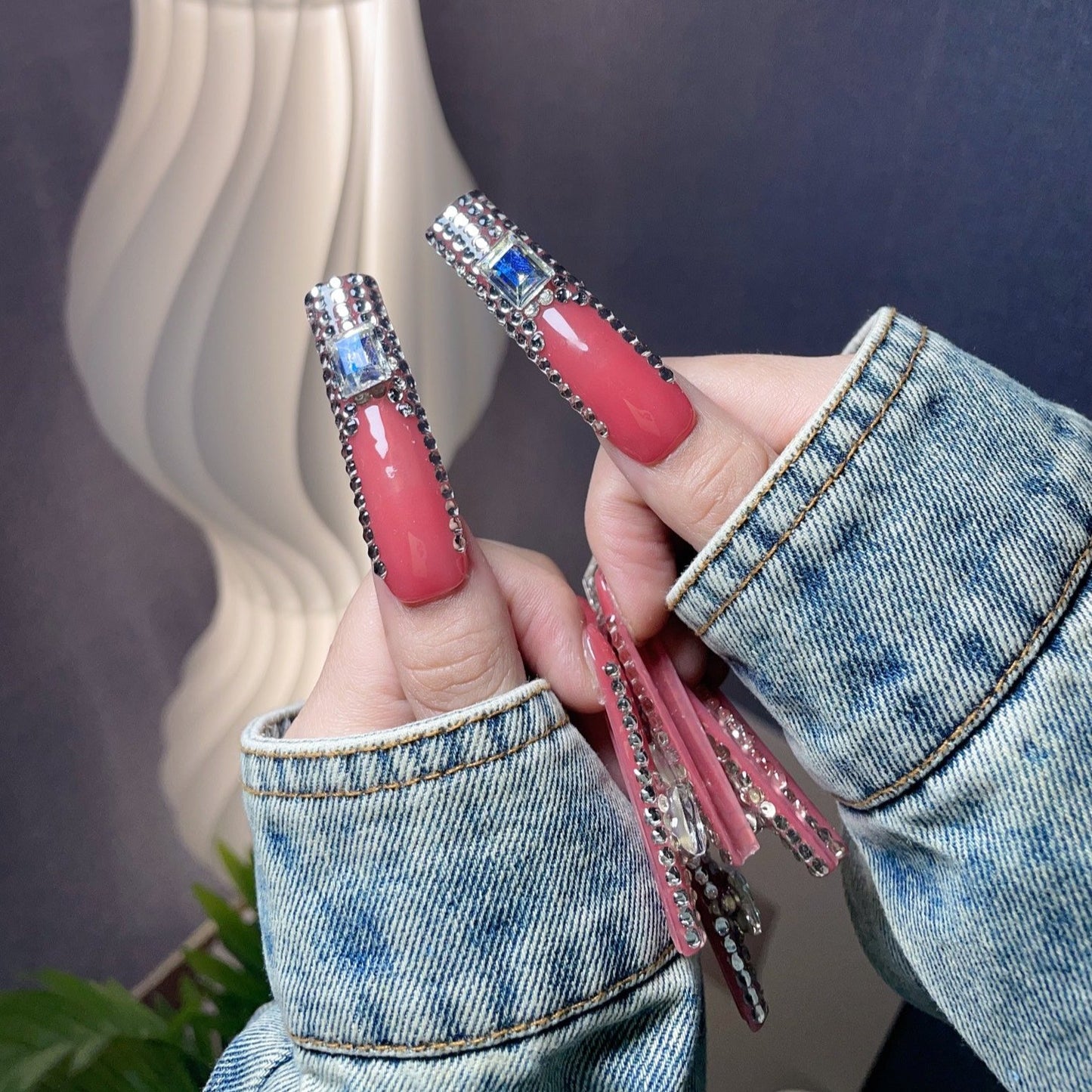 Ruby Gem XL Press-On Nails – Handcrafted, Reusable, Long-Lasting, Salon Quality Design + Free Application Toolkit
