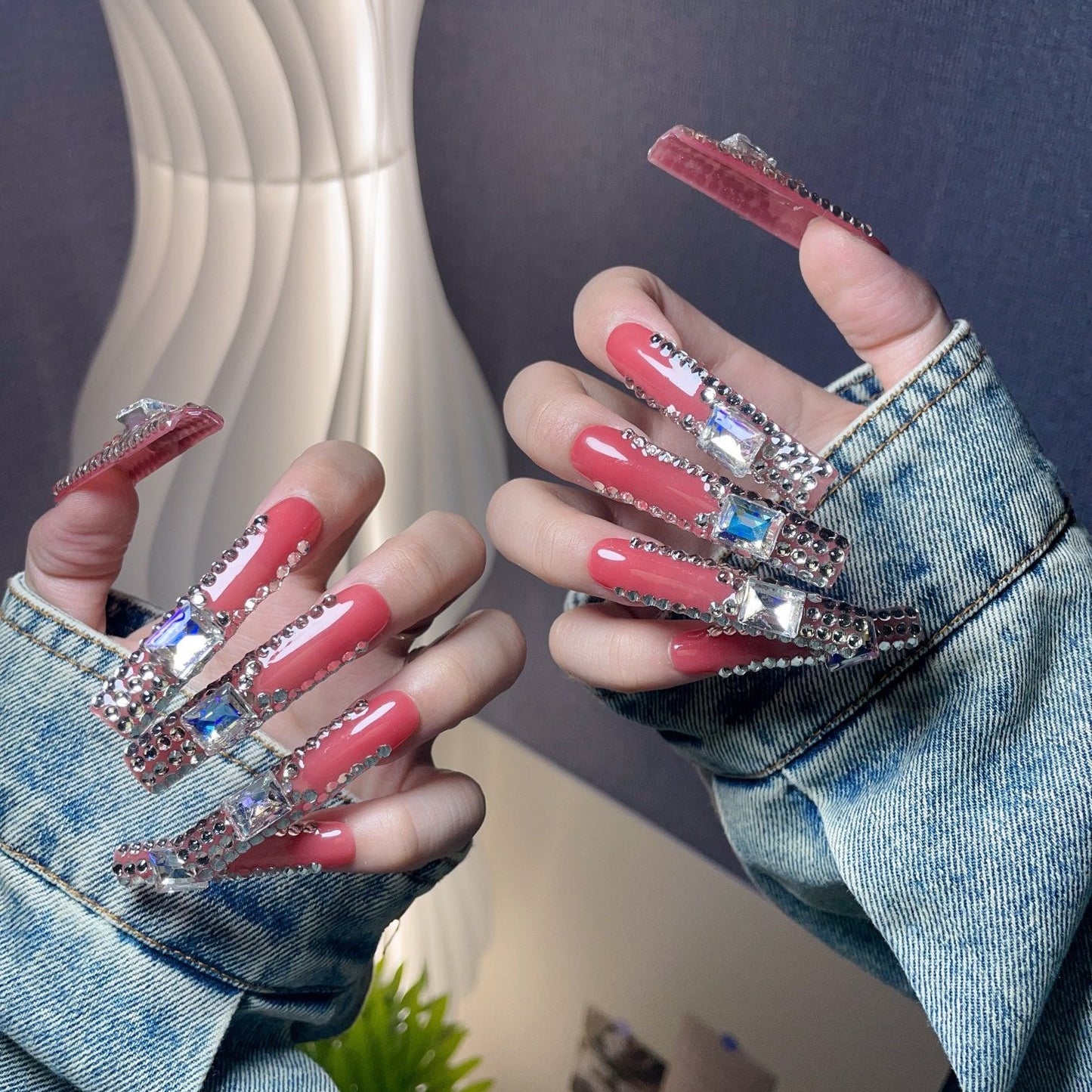 Ruby Gem XL Press-On Nails – Handcrafted, Reusable, Long-Lasting, Salon Quality Design + Free Application Toolkit