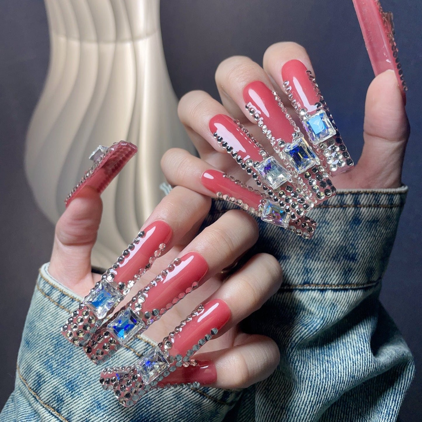 Ruby Gem XL Press-On Nails – Handcrafted, Reusable, Long-Lasting, Salon Quality Design + Free Application Toolkit