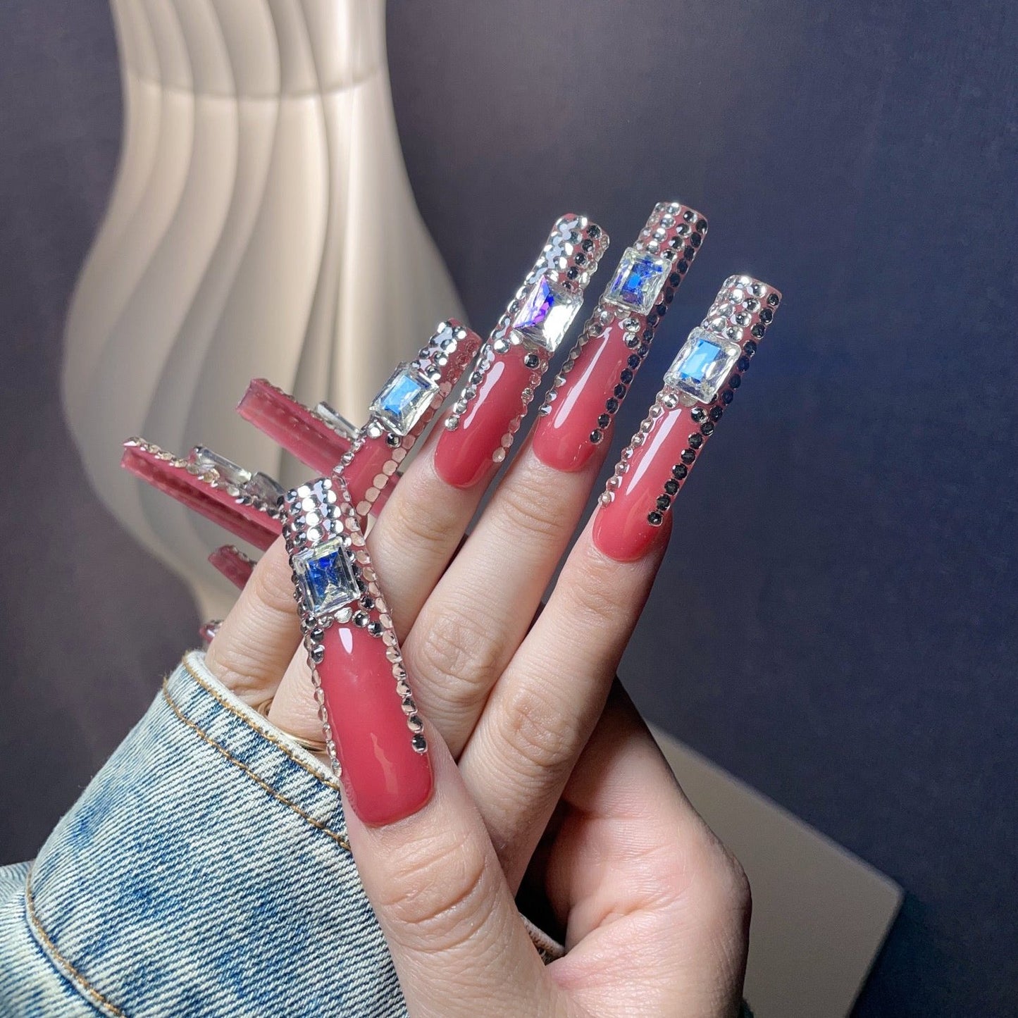 Ruby Gem XL Press-On Nails – Handcrafted, Reusable, Long-Lasting, Salon Quality Design + Free Application Toolkit
