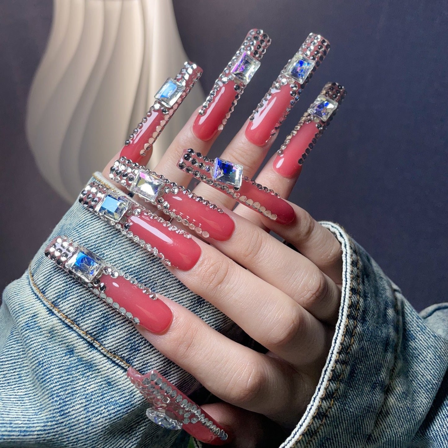 Ruby Gem XL Press-On Nails – Handcrafted, Reusable, Long-Lasting, Salon Quality Design + Free Application Toolkit