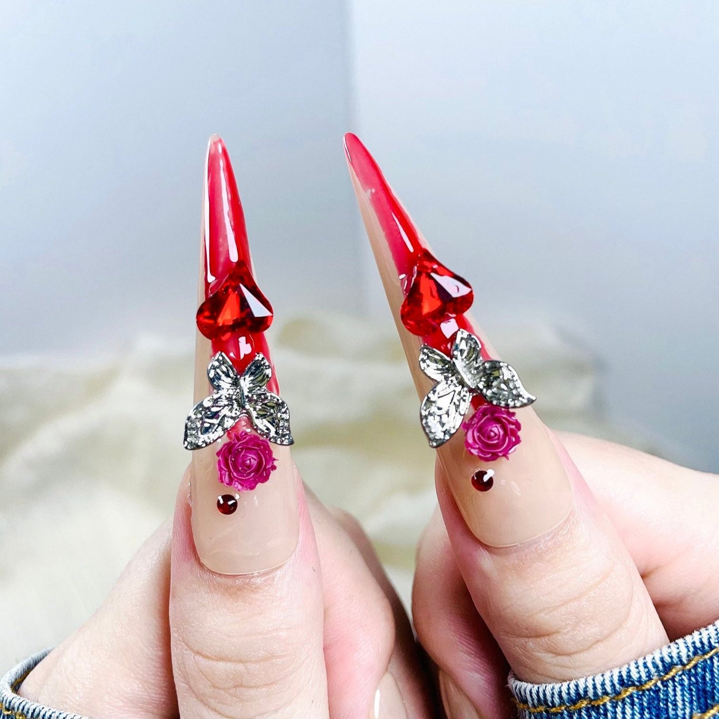 Gothic Rose XL Press-On Nails – Handcrafted, Reusable, Long-Lasting, Salon Quality Design + Free Application Toolkit