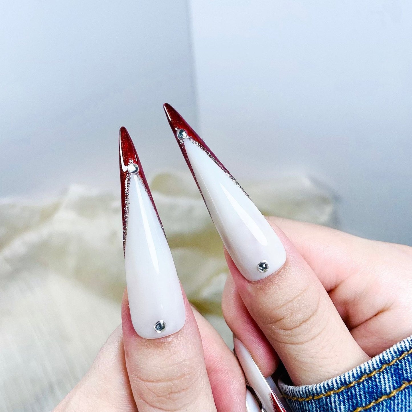 Vampire Veil XL Press-On Nails – Handcrafted, Reusable, Long-Lasting, Salon Quality Design + Free Application Toolkit