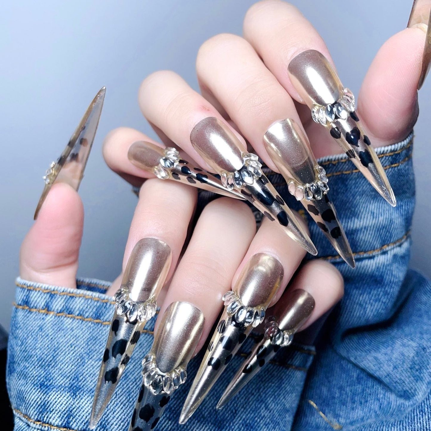 Moonlight Glow XL Press-On Nails – Handcrafted, Reusable, Long-Lasting, Salon Quality Design + Free Application Toolkit