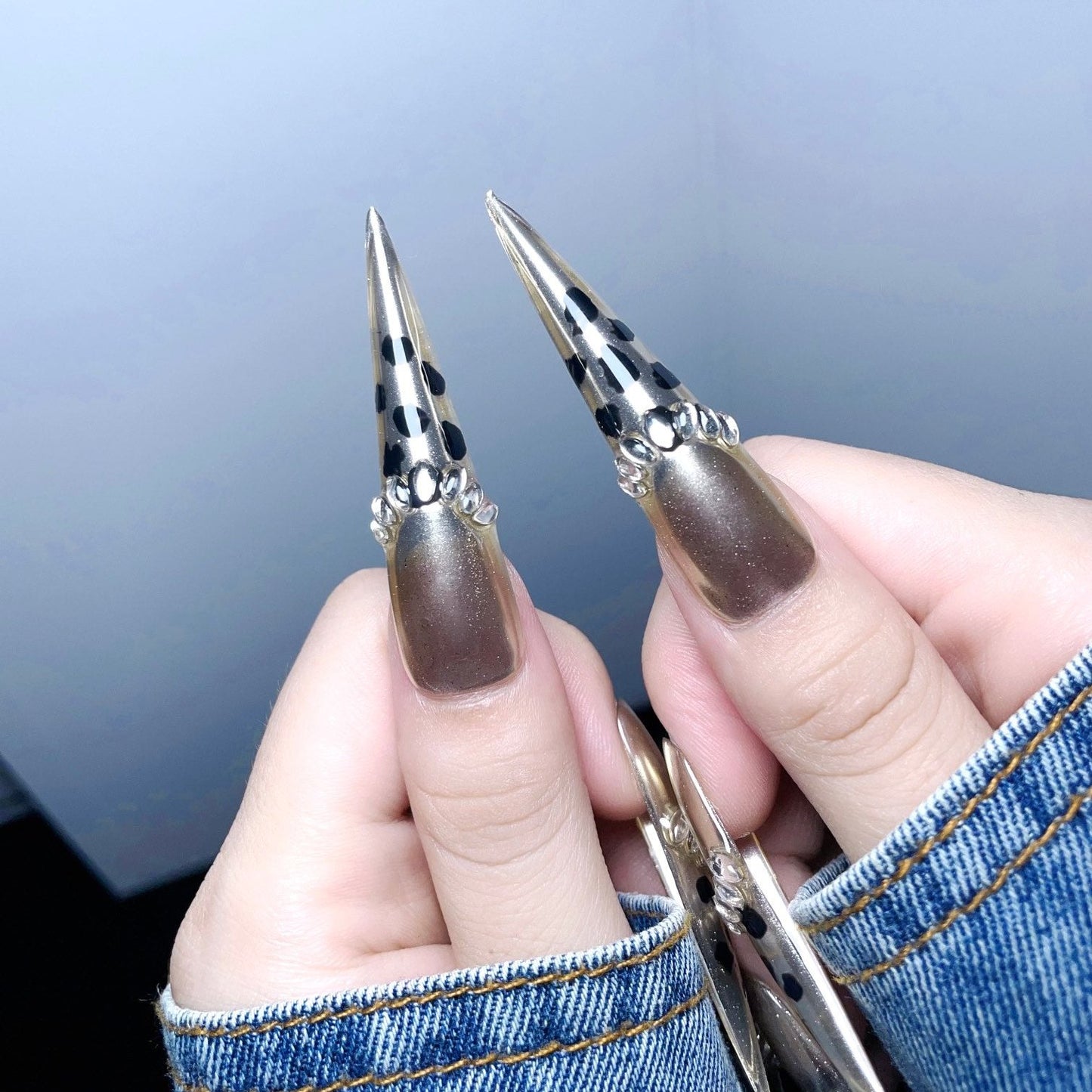 Moonlight Glow XL Press-On Nails – Handcrafted, Reusable, Long-Lasting, Salon Quality Design + Free Application Toolkit
